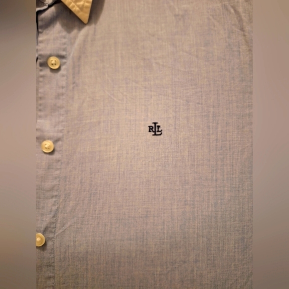 RALPH LAUREN Blouse- 'RLL' Logo Monogram- Chambray Blue- 100% Cotton- 10 - Picture 2 of 5